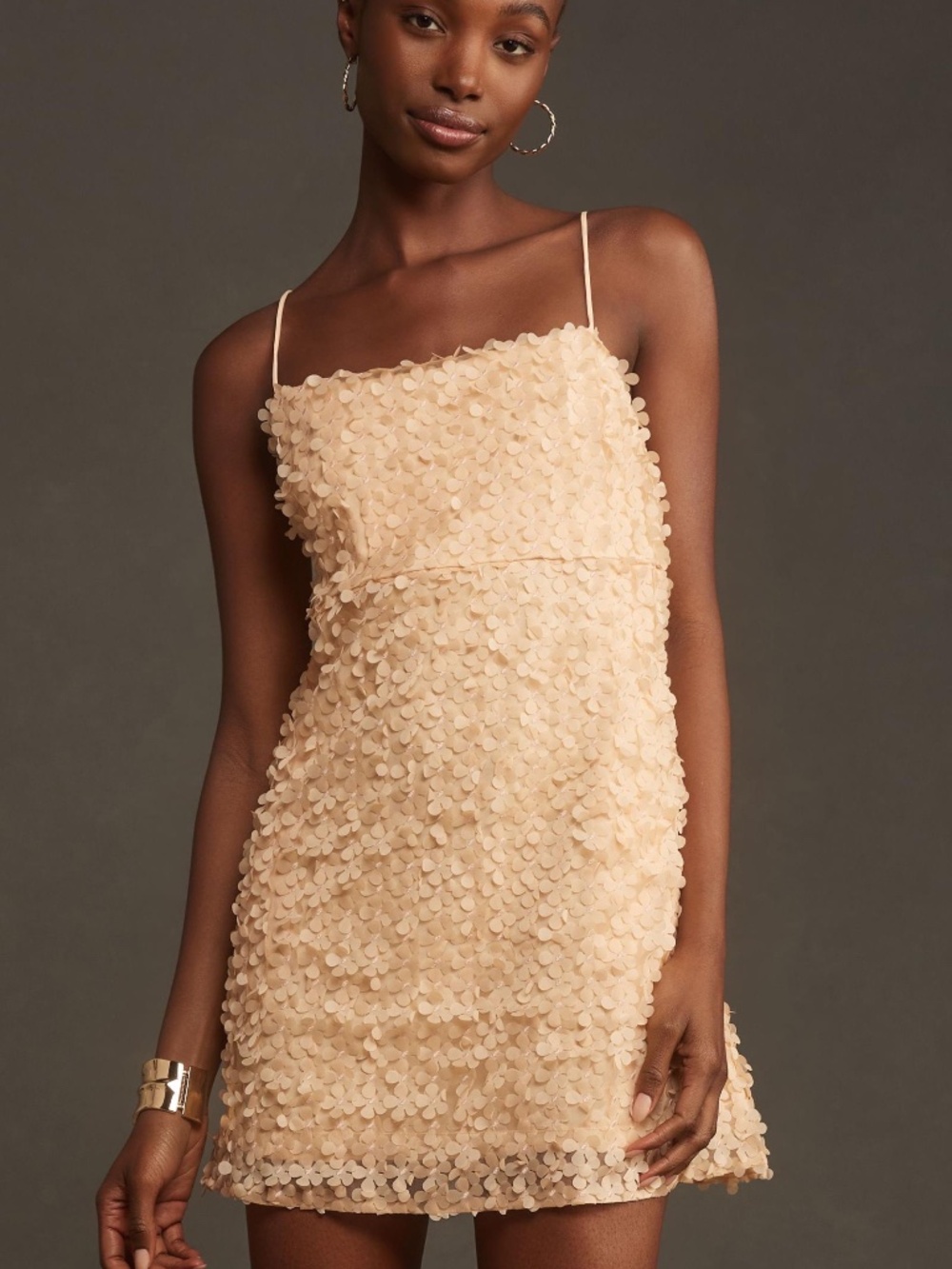 $168 NWT By Anthropologie 3D Floral Embellished Mini Dress Peach Party M